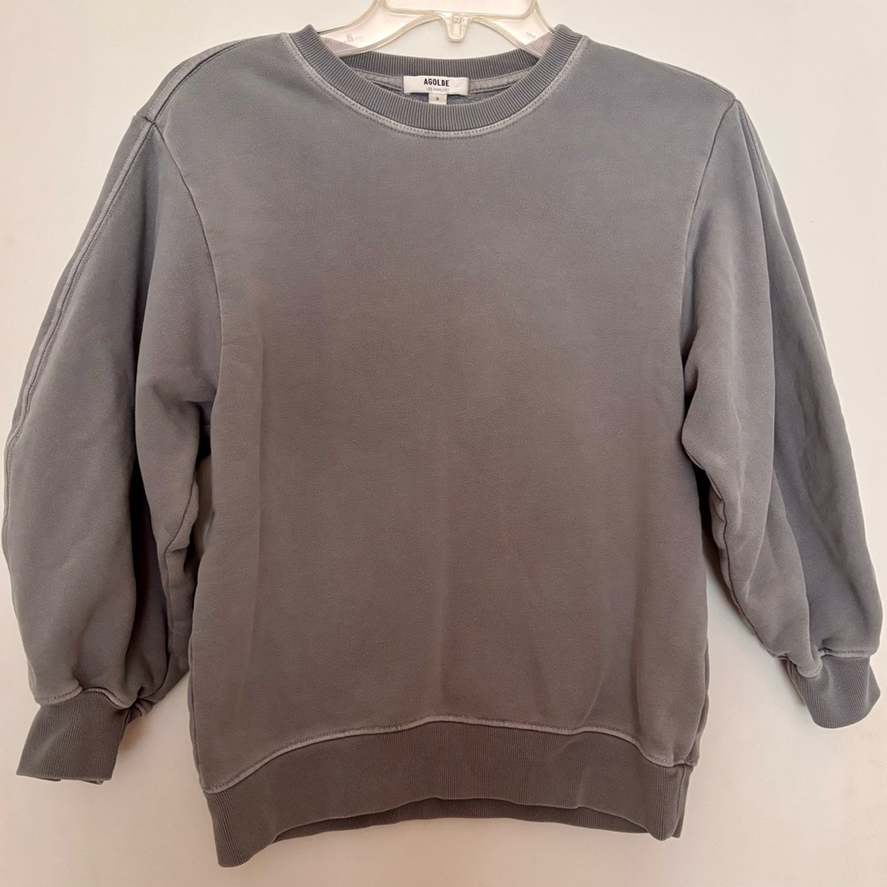AGOLDE Thora balloon sleeve terry fleece sweatshirt Gray Small S